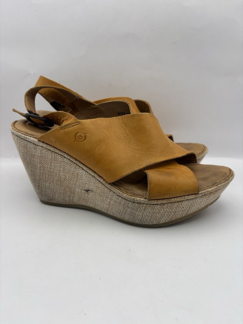 Born Brown Leather Wedge Sandals Women Size 8
